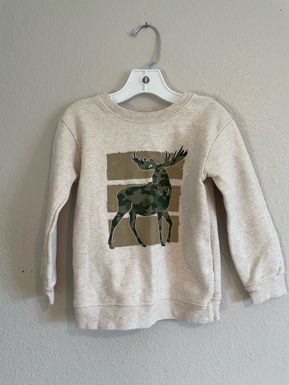 Garanimals Cream Sweatshirt with Green Camo Moose Graphic